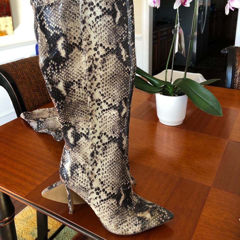 Snake skin over the knee boots